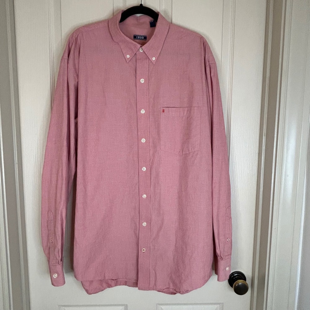 IZOD Men's Pink Red Oxford Button‎ Down Shirt Long Sleeve XLT Casual Everyday